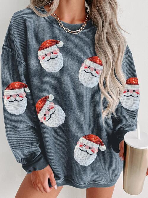 Holiday Vibe Sequin Santa Claus Sweatshirt-MXSTUDIO.COM