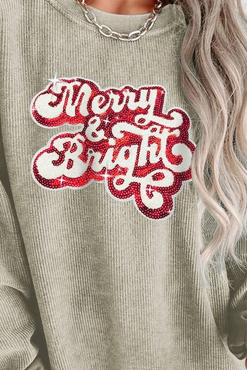 Holiday Wrap Sequin Merry And Bright Sweatshirt-MXSTUDIO.COM