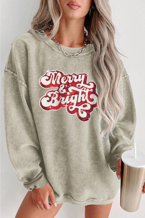 Holiday Wrap Sequin Merry And Bright Sweatshirt-MXSTUDIO.COM