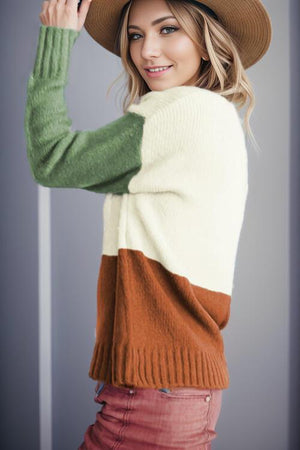 Homey Crew Neck Color Block Knit Sweater-MXSTUDIO.COM