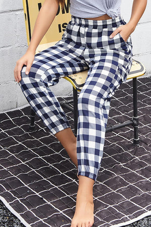 Homey Elastic High Waist Plaid Cargo Pants - MXSTUDIO.COM