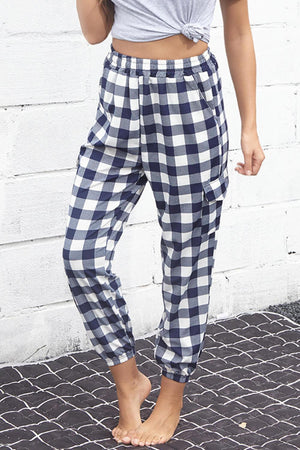 Homey Elastic High Waist Plaid Cargo Pants - MXSTUDIO.COM