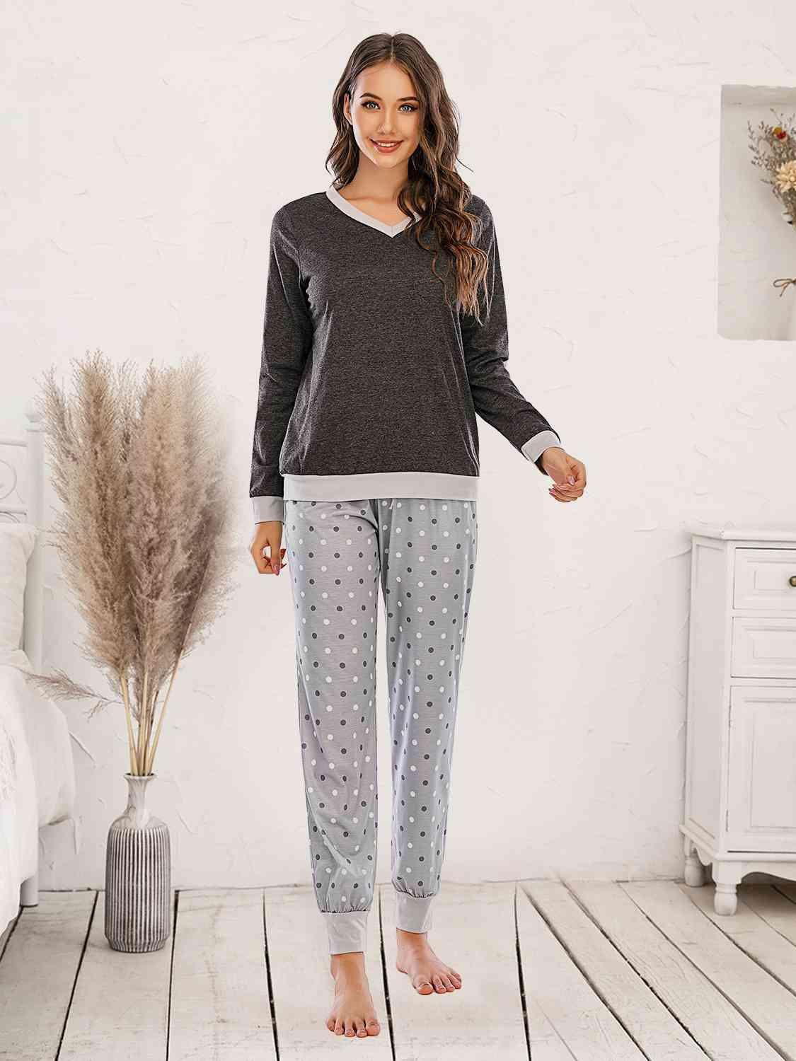 Homey Polka Dot Pants And Long Sleeve Set - MXSTUDIO.COM