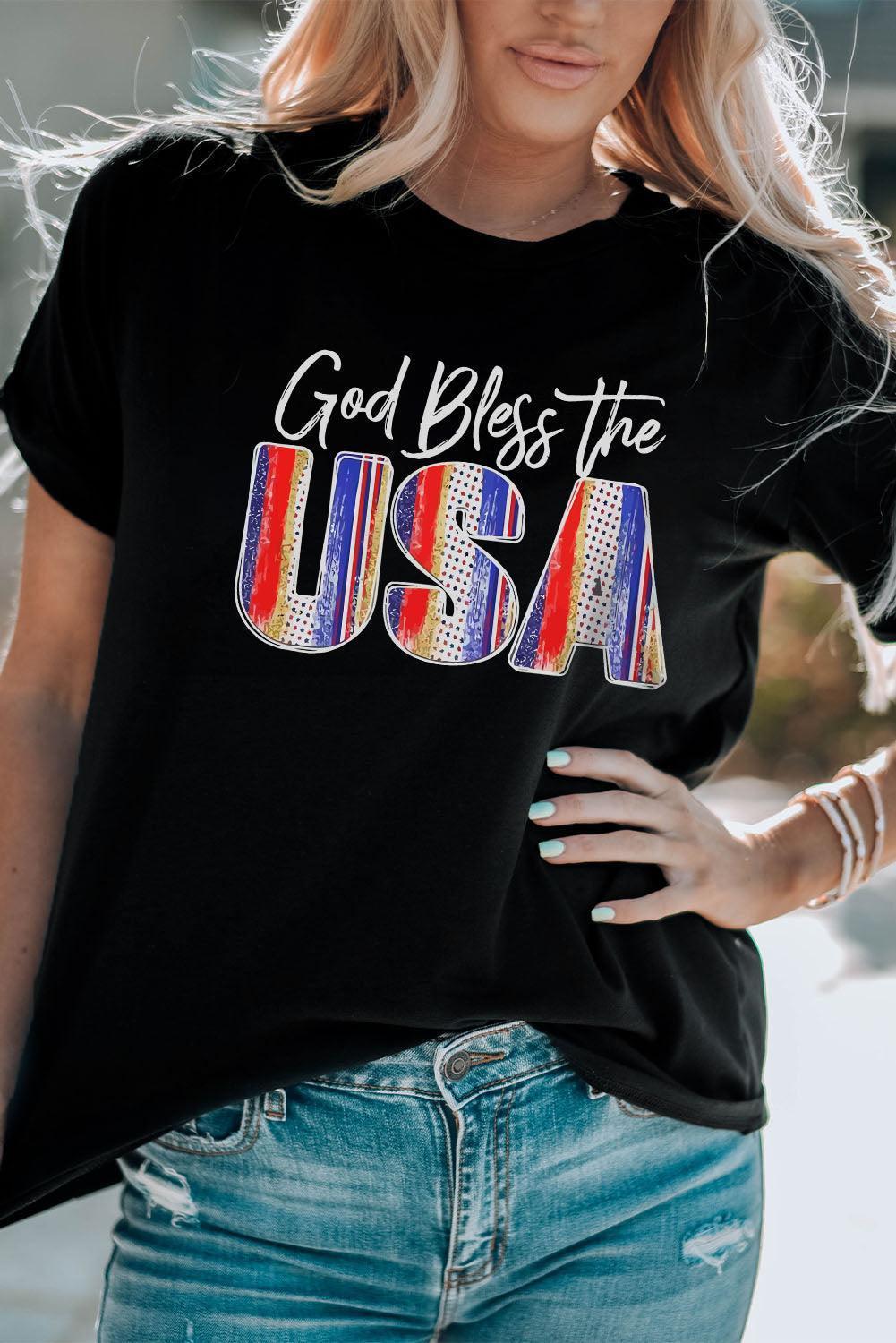 Hopeful Cuffed God Bless The USA T Shirt - MXSTUDIO.COM