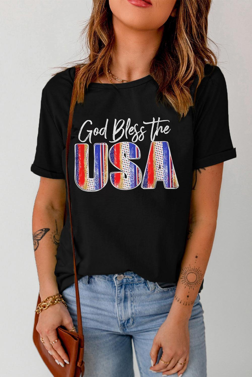 Hopeful Cuffed God Bless The USA T Shirt - MXSTUDIO.COM