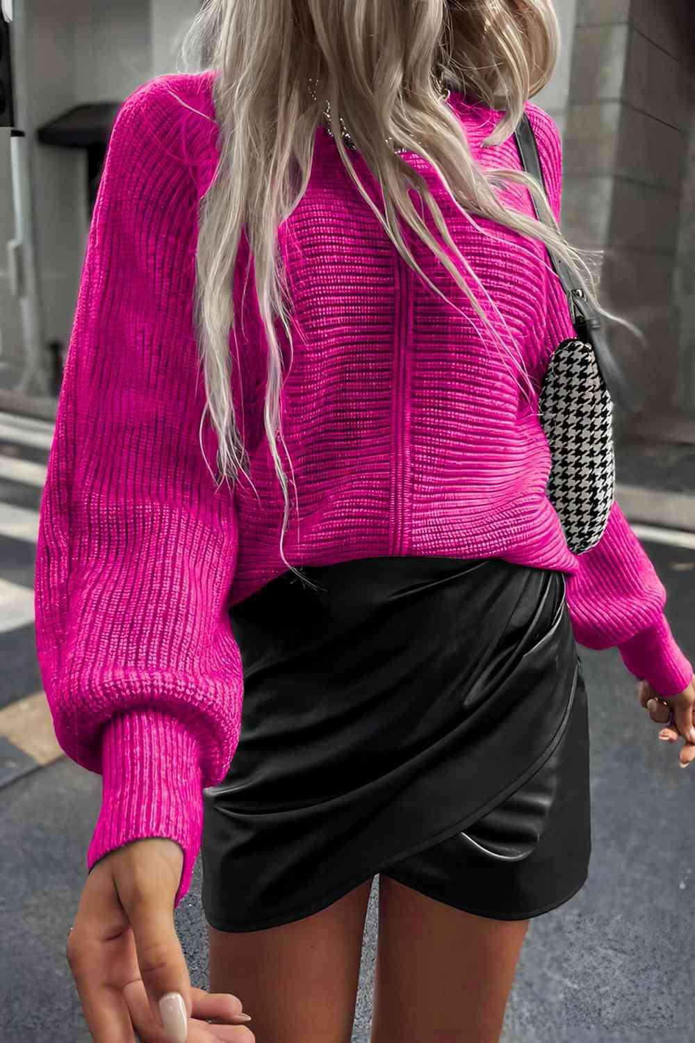 Horizontal Ribbing Crew Neck Knit Sweater-MXSTUDIO.COM