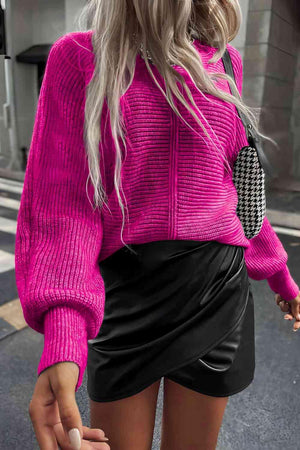 Horizontal Ribbing Crew Neck Knit Sweater-MXSTUDIO.COM