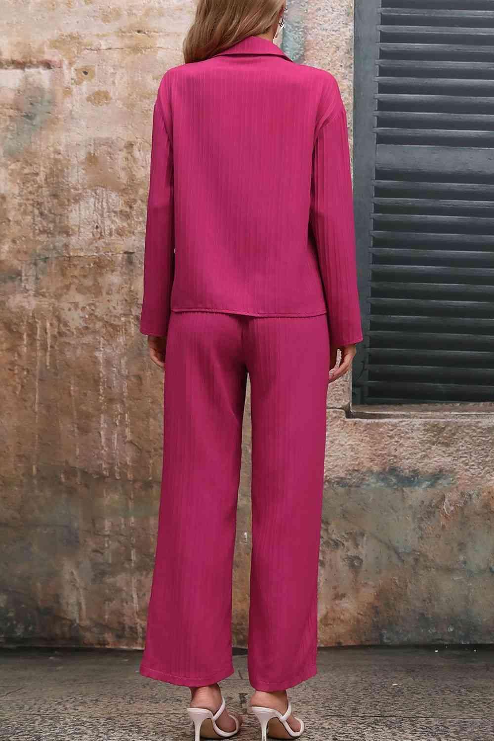 Hot Pink Long Sleeve Shirt and Pants Set - MXSTUDIO.COM