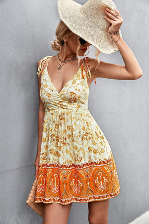 Hot Summer Bohemian Tie Shoulder Mini Dress - MXSTUDIO.COM