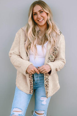 Huggable Leopard Trim Beige Teddy Jacket-MXSTUDIO.COM