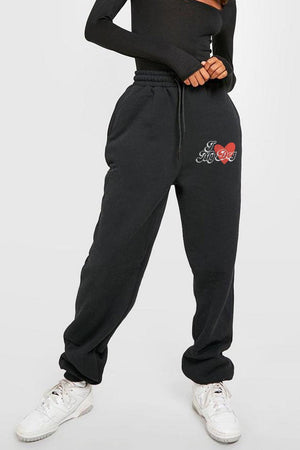 I Love My Dog Graphic Black Sweatpants - MXSTUDIO.COM