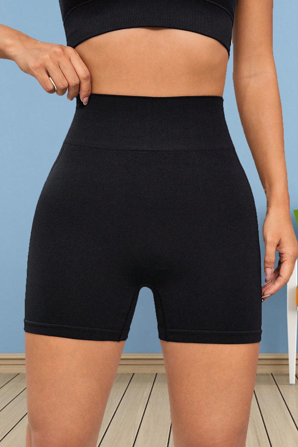 Ideal Fit Wide Waistband Black Gym Shorts - MXSTUDIO.COM