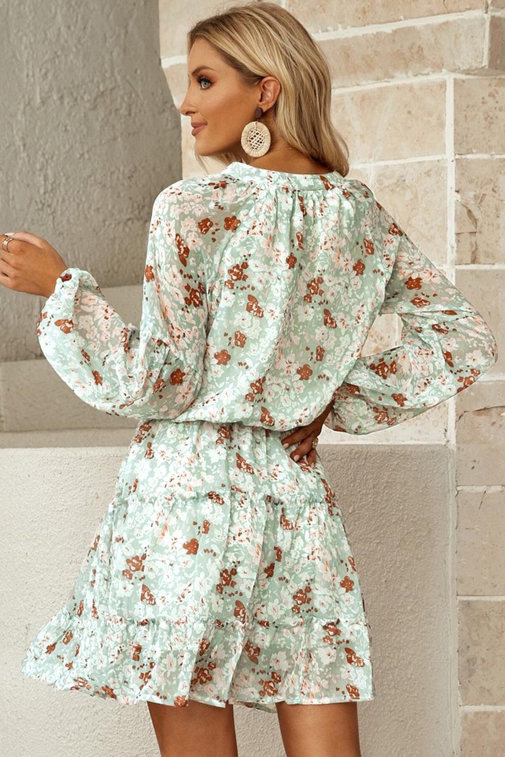 Ideal Girl Floral Frill Puff Sleeve Dress - MXSTUDIO.COM