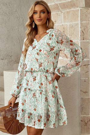 Ideal Girl Floral Frill Puff Sleeve Dress - MXSTUDIO.COM