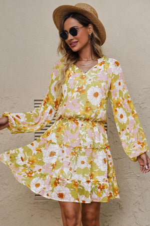 Ideal Girl Floral Frill Puff Sleeve Dress - MXSTUDIO.COM