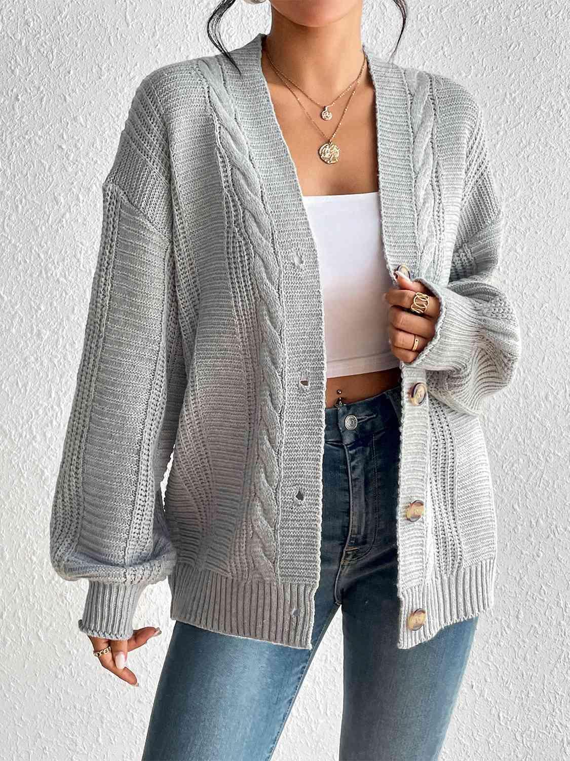 Ideal Layer Cable Knit Button Up Cardigan-MXSTUDIO.COM