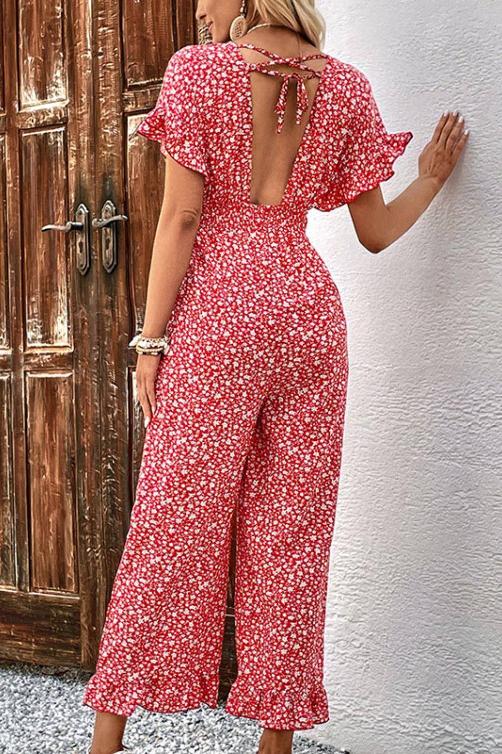 Ideal Summer Flutter Sleeve Floral Jumpsuit - MXSTUDIO.COM