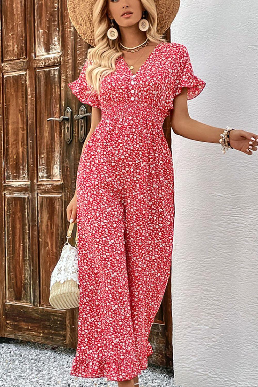 Ideal Summer Flutter Sleeve Floral Jumpsuit - MXSTUDIO.COM