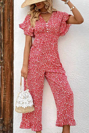 Ideal Summer Flutter Sleeve Floral Jumpsuit - MXSTUDIO.COM