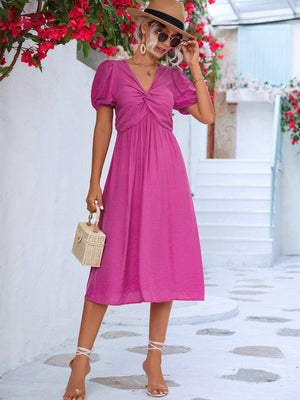 Ideal Summer Look A-Line Twist Front Midi - MXSTUDIO.COM