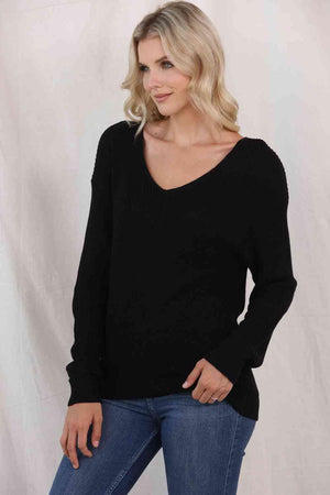 Ideal Warmth Long Sleeve V Neck Knit Sweater - MXSTUDIO.COM