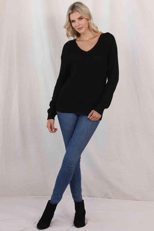 Ideal Warmth Long Sleeve V Neck Knit Sweater - MXSTUDIO.COM