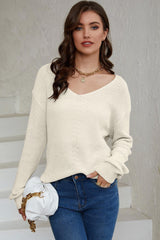 Ideal Warmth Long Sleeve V Neck Knit Sweater - MXSTUDIO.COM