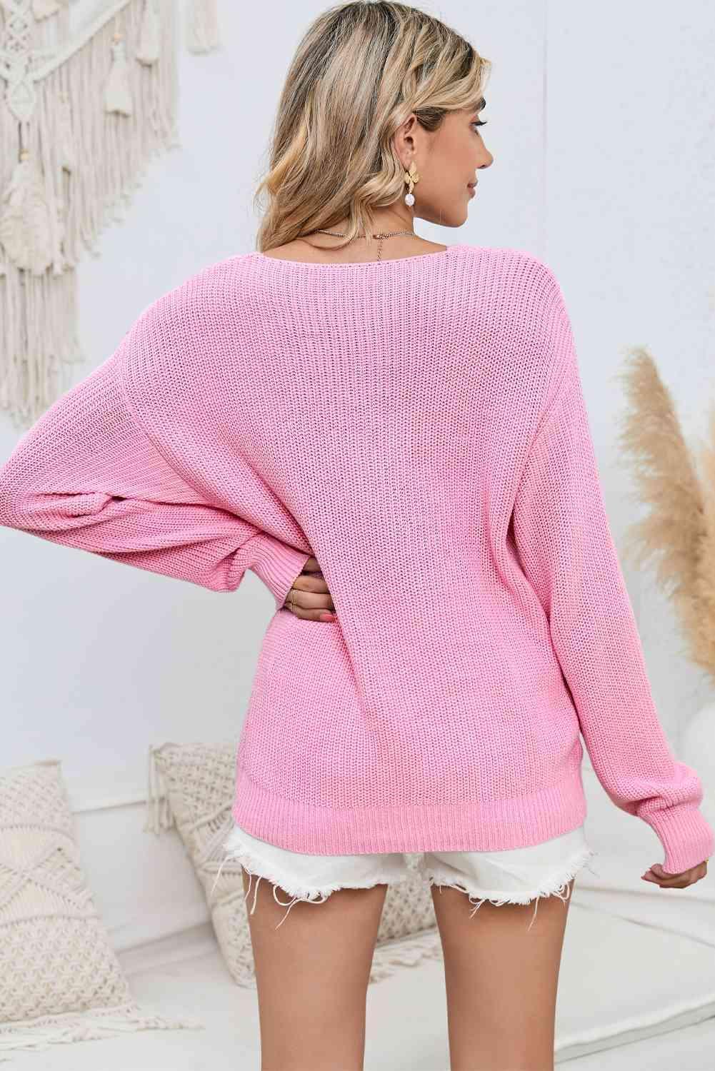 Ideal Warmth Long Sleeve V Neck Knit Sweater - MXSTUDIO.COM