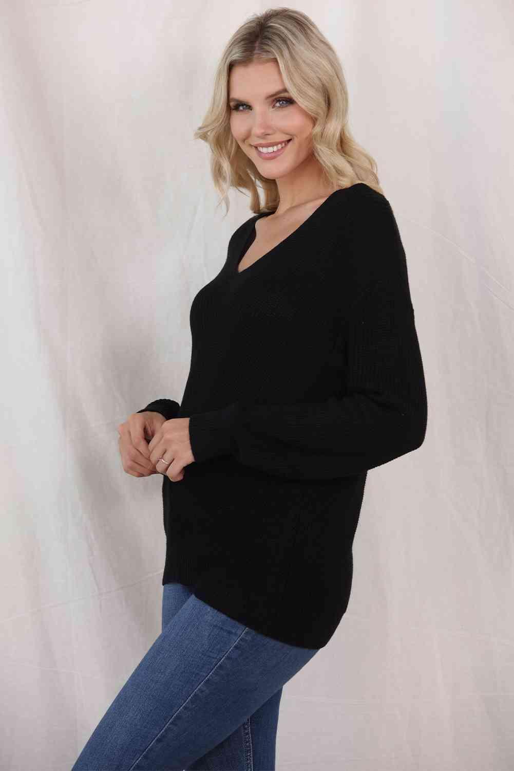 Ideal Warmth Long Sleeve V Neck Knit Sweater - MXSTUDIO.COM