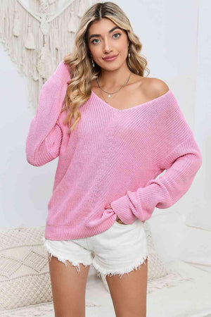 Ideal Warmth Long Sleeve V Neck Knit Sweater - MXSTUDIO.COM