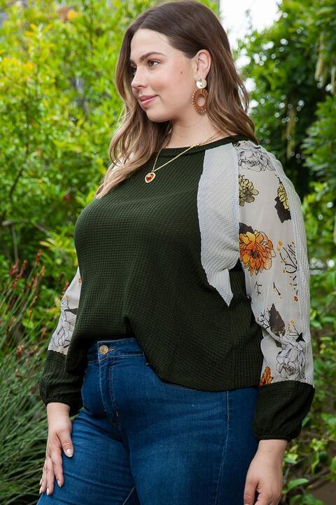 Idealized Waffle-Knit Plus Size Floral Blouse - MXSTUDIO.COM