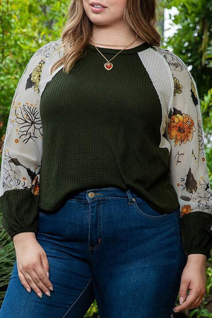 Idealized Waffle-Knit Plus Size Floral Blouse - MXSTUDIO.COM