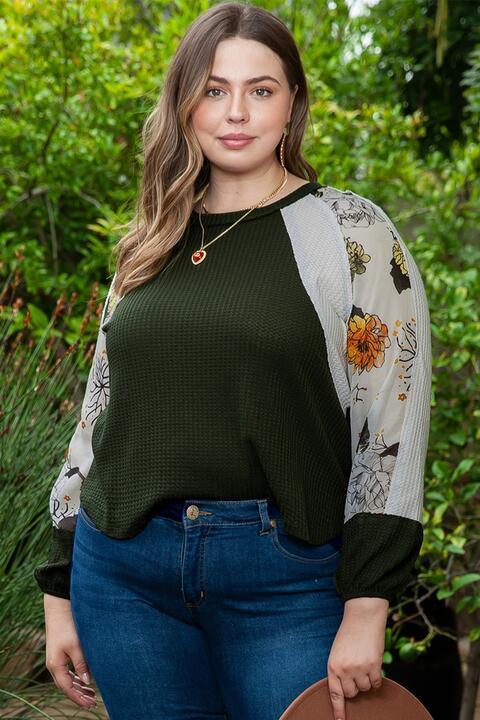 Idealized Waffle-Knit Plus Size Floral Blouse - MXSTUDIO.COM