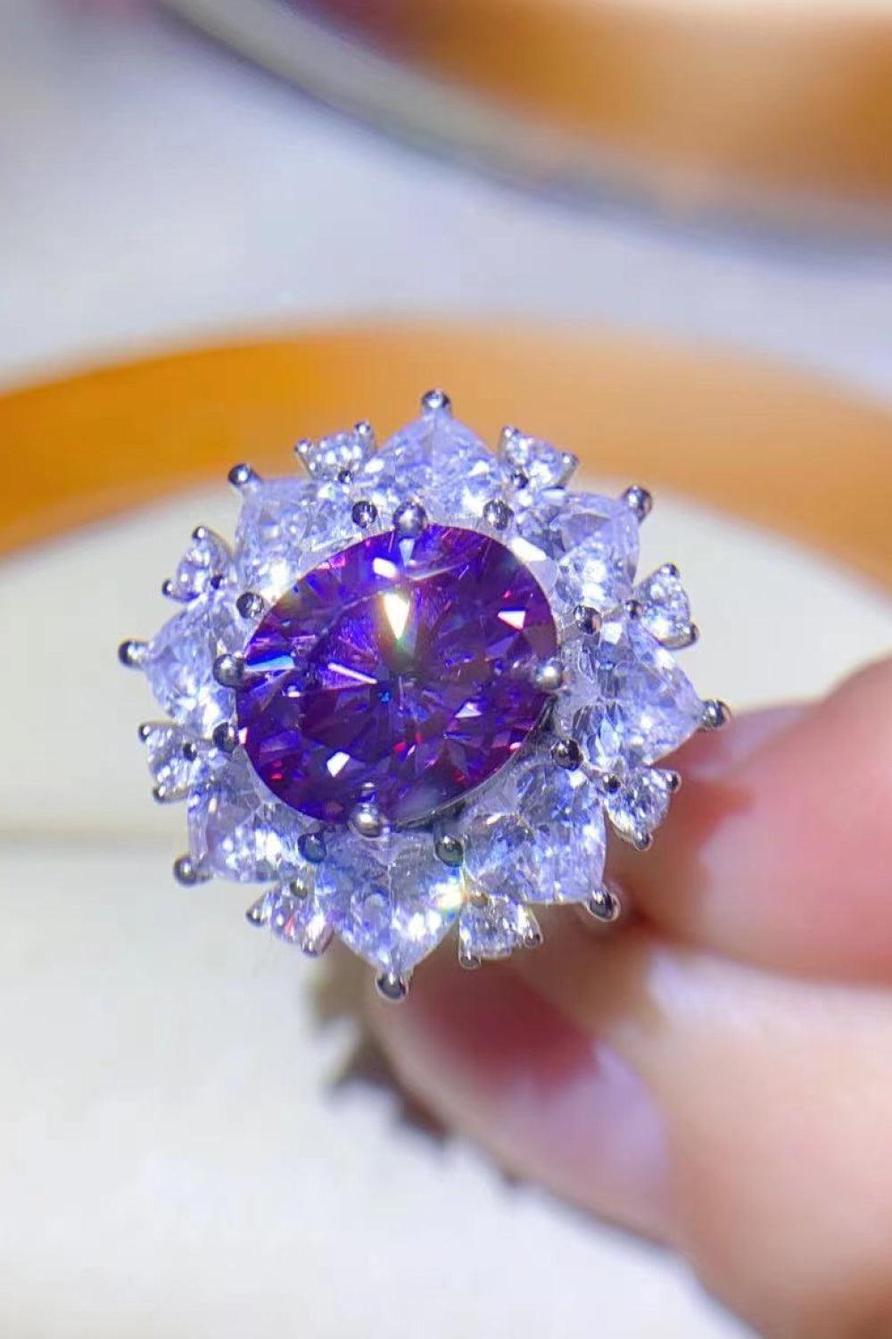 Idyllic Platinum-Plated 3 Carat Purple Moissanite Ring - MXSTUDIO.COM