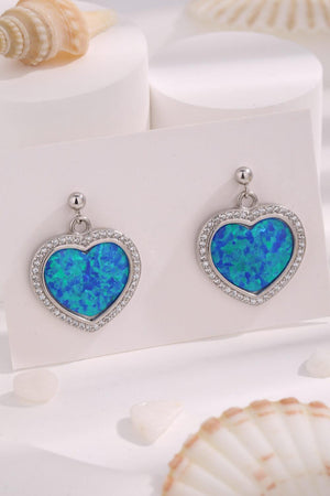 Igniting Radiance Platinum-Plated Opal Heart Drop Earrings - MXSTUDIO.COM