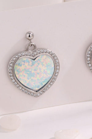 Igniting Radiance Platinum-Plated Opal Heart Drop Earrings - MXSTUDIO.COM