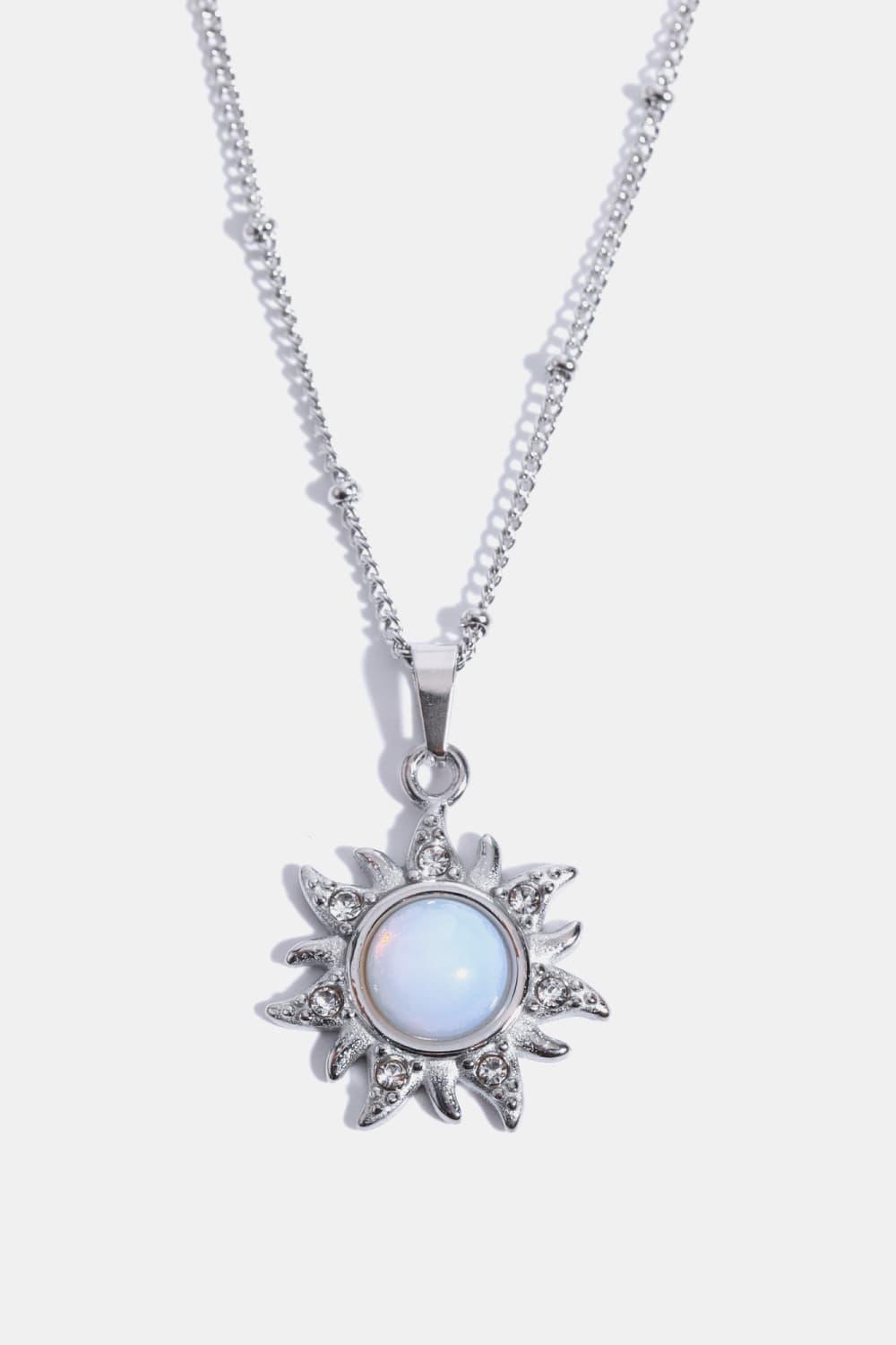 Illuminating Stainless Steel Sun Opal Pendant Necklace - MXSTUDIO.COM