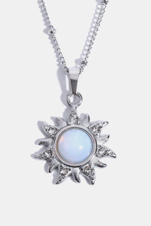 Illuminating Stainless Steel Sun Opal Pendant Necklace - MXSTUDIO.COM