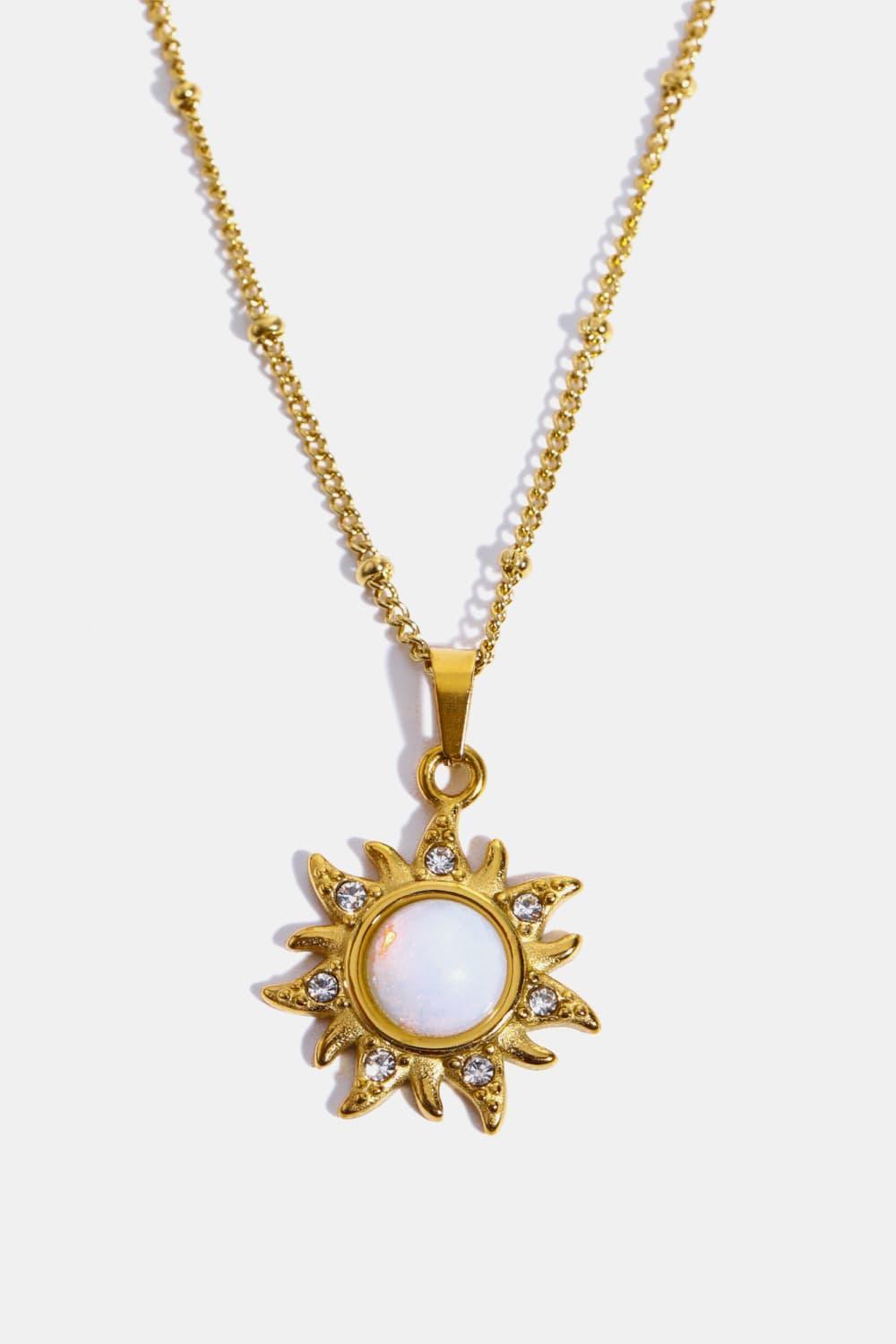 Illuminating Stainless Steel Sun Opal Pendant Necklace - MXSTUDIO.COM