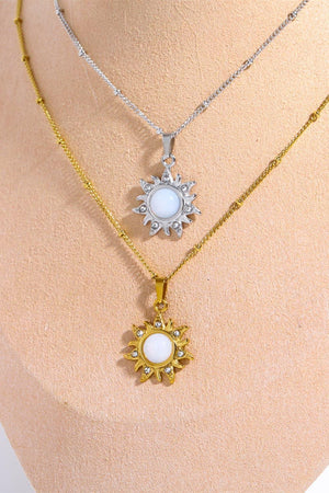 Illuminating Stainless Steel Sun Opal Pendant Necklace - MXSTUDIO.COM