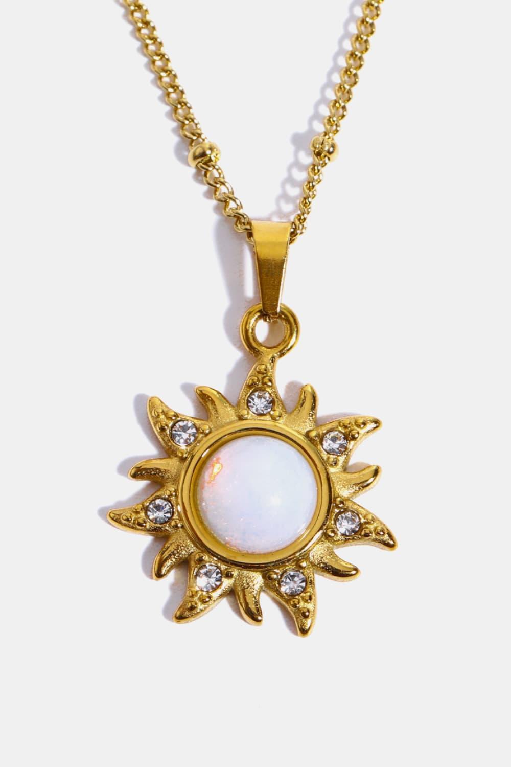 Illuminating Stainless Steel Sun Opal Pendant Necklace - MXSTUDIO.COM