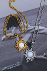 Illuminating Stainless Steel Sun Opal Pendant Necklace - MXSTUDIO.COM