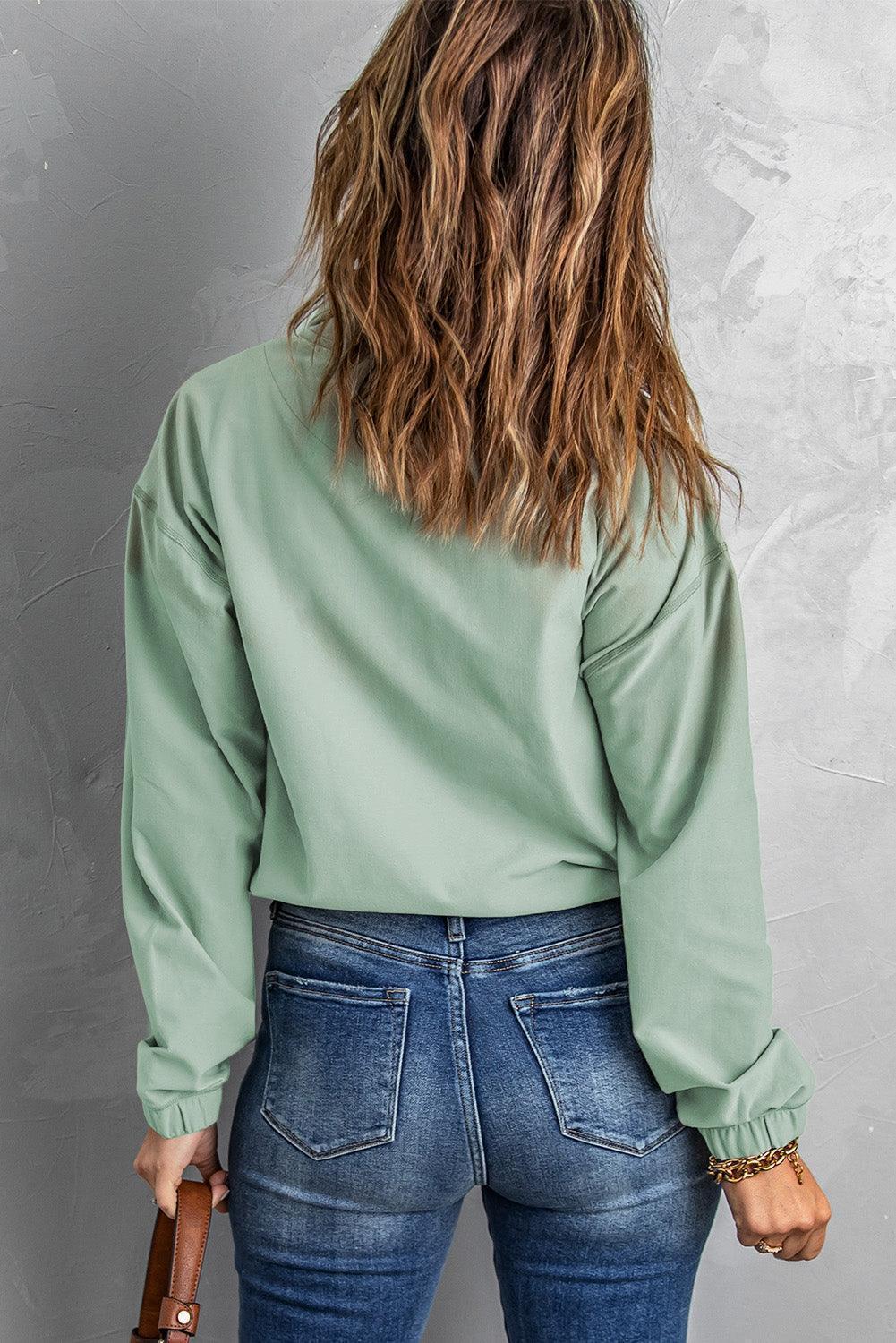 Immensely Fresh Collared Green Sweatshirt - MXSTUDIO.COM