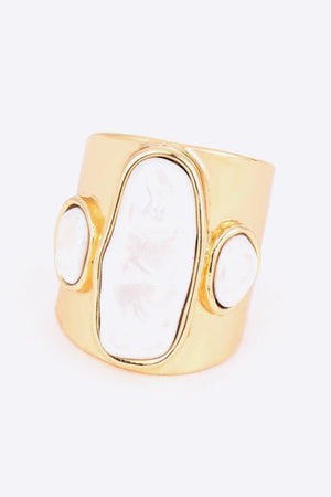 Immerse Elegance Inlaid Synthetic Pearl 18K Gold-Plated Ring - MXSTUDIO.COM