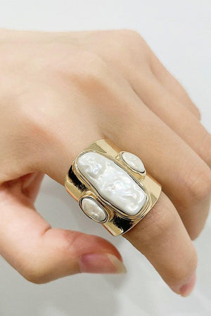 Immerse Elegance Inlaid Synthetic Pearl 18K Gold-Plated Ring - MXSTUDIO.COM