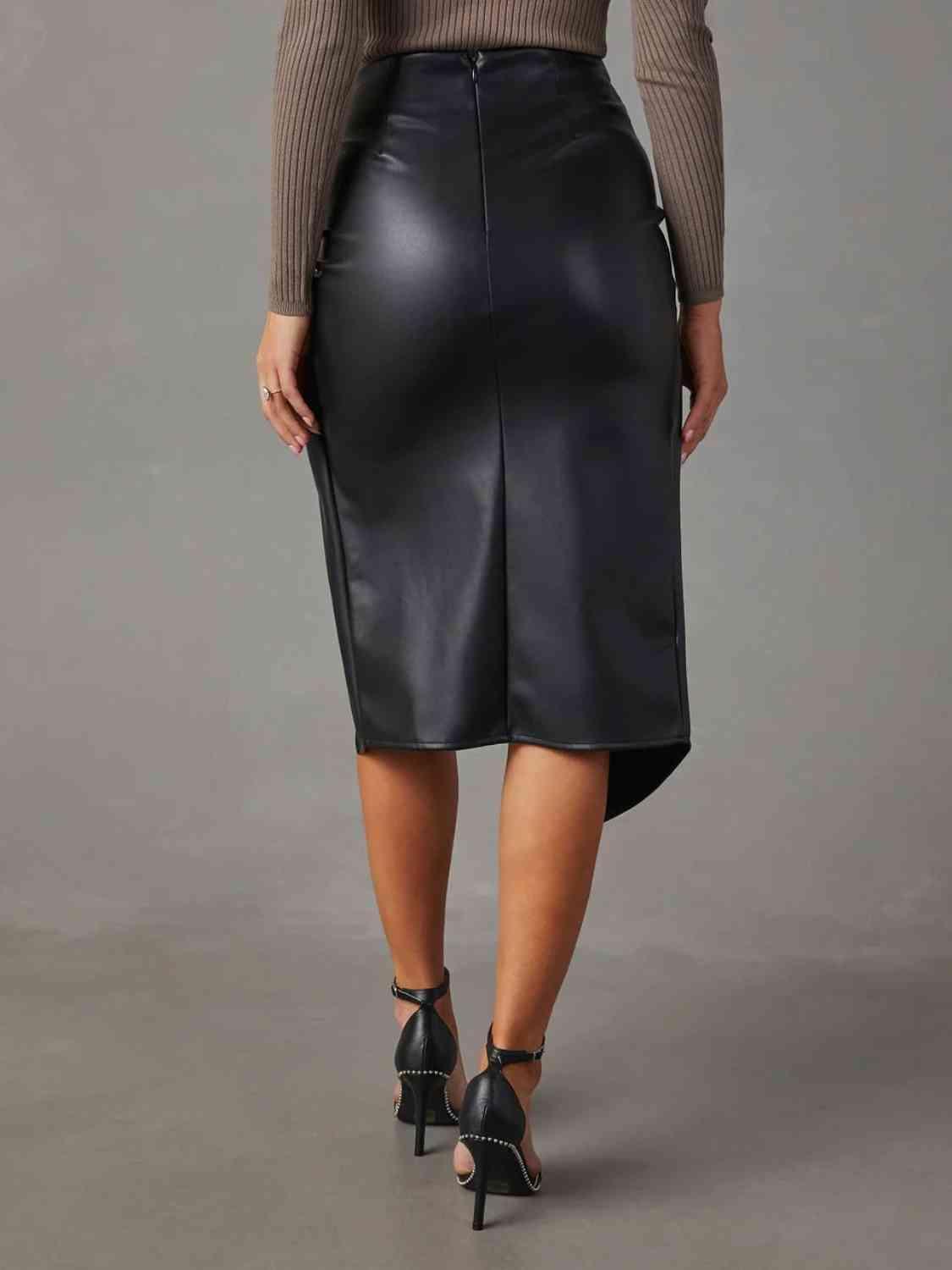 Impeccable Look Black Faux Leather Slit Skirt - MXSTUDIO.COM