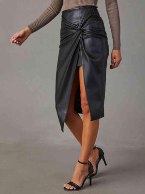 Impeccable Look Black Faux Leather Slit Skirt - MXSTUDIO.COM