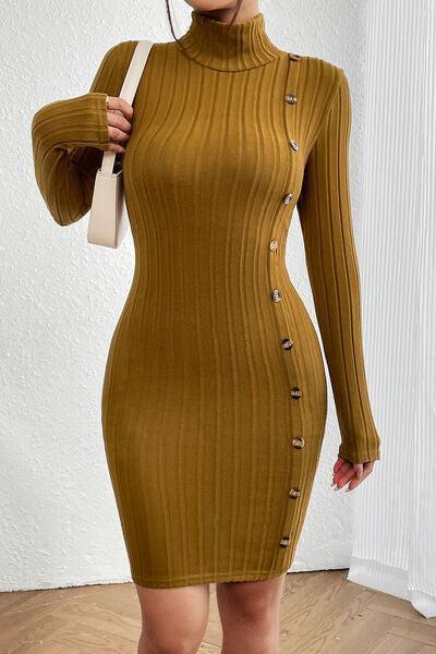 a woman in a brown sweater dress