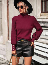 Impeccable Warmth Balloon Sleeve Mock Neck Sweater - MXSTUDIO.COM