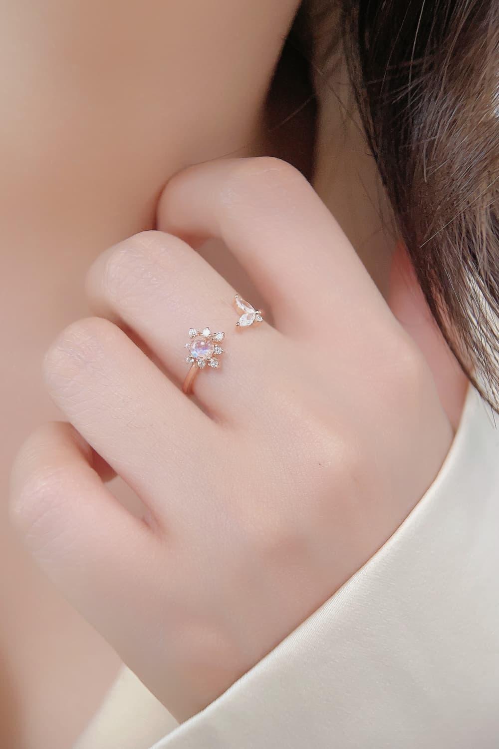 Imposing 18K Rose Gold-Plated Open Moonstone Ring - MXSTUDIO.COM